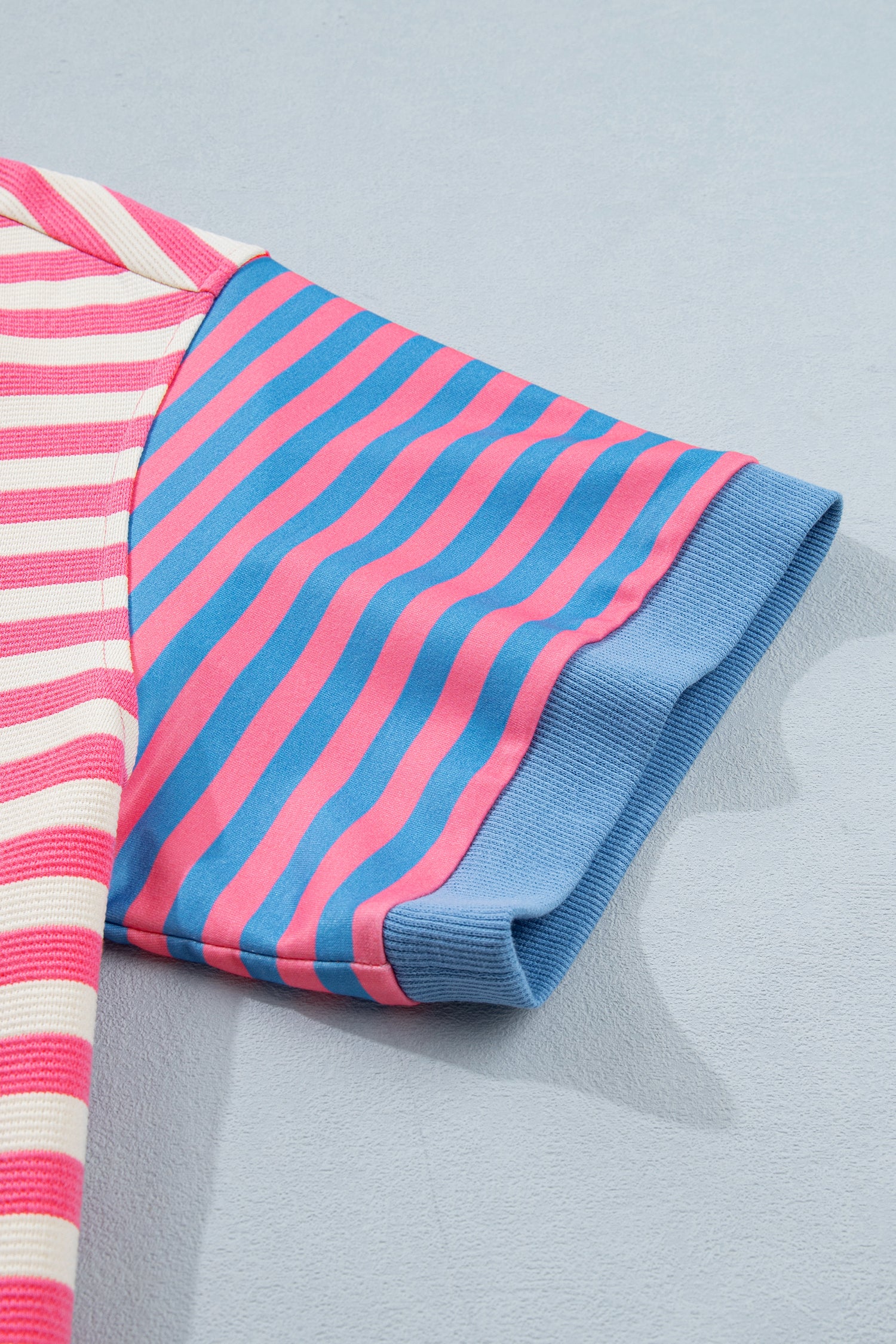 Pink Stripe Contrast Colourblock Short Sleeve Loose Tee