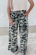 Green Camouflage Print Casual Trousers Drawstring Elastic Waist Women S-XL
