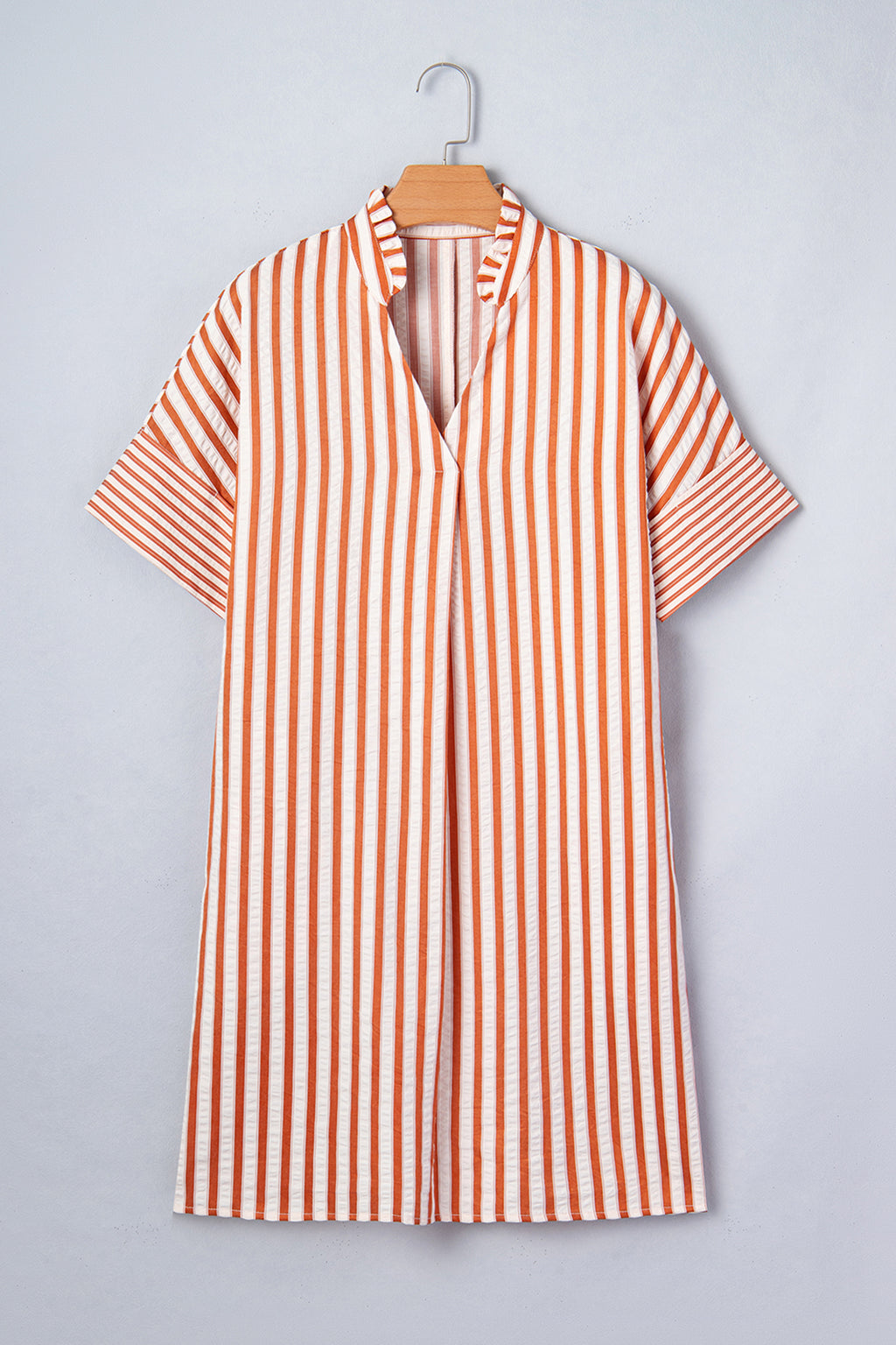 Stripe Pinched V-Neck Shift Mini Dress | Brown Stripe