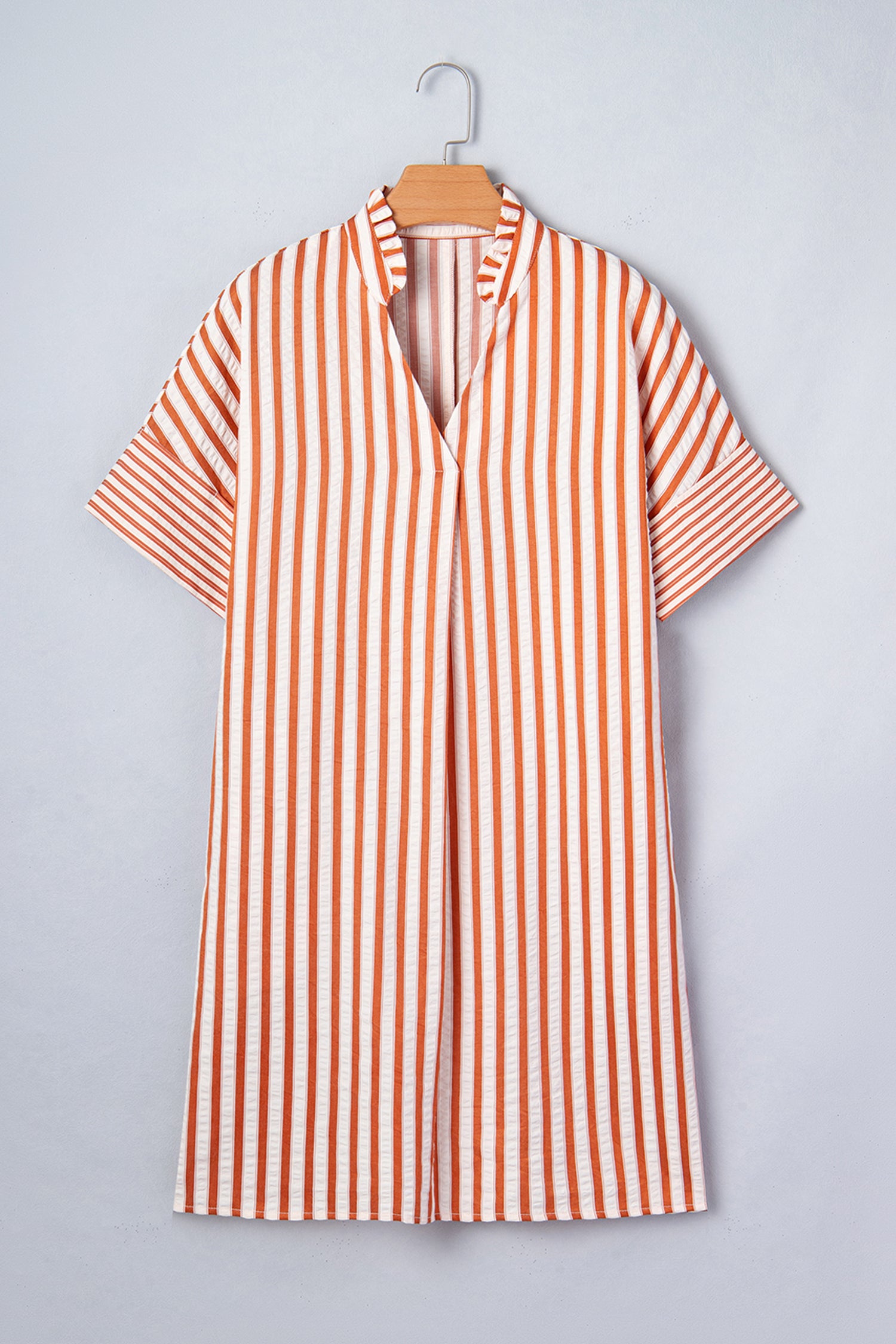 Stripe Pinched V-Neck Shift Mini Dress | Brown Stripe