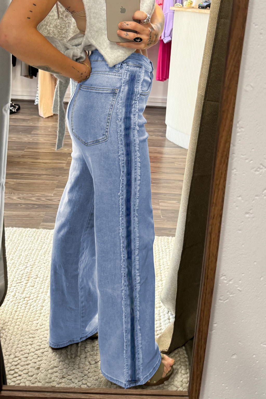 Women's Women's Patchwork Shift Jeans Contrast Stripe Frayed Side Panel Sizes 4-16 at LivelyLooks