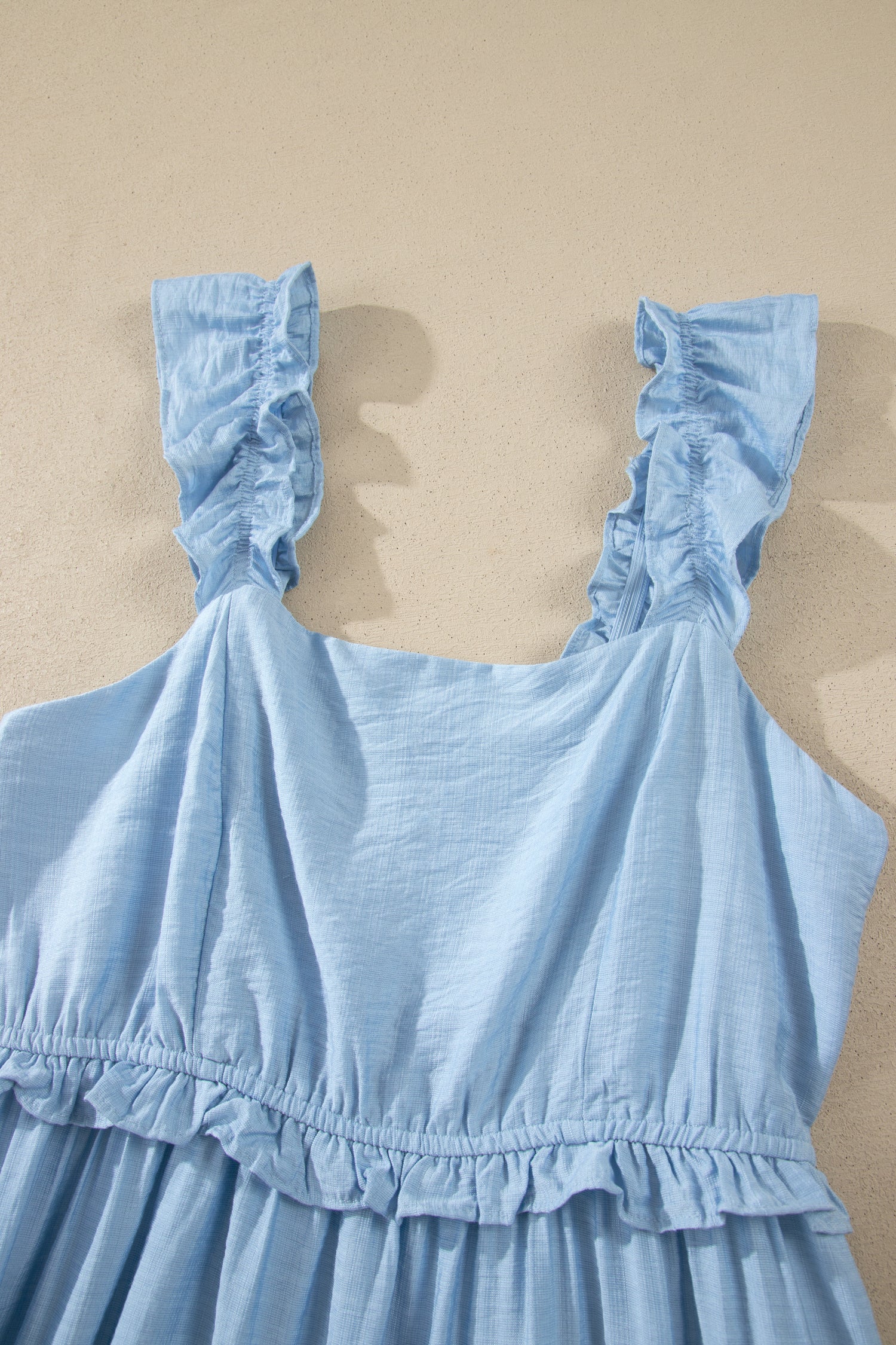 LivelyLooks Bonbon Solid Colour Ruffle Trim High Waist Sleeveless Maxi Dress women's fashion