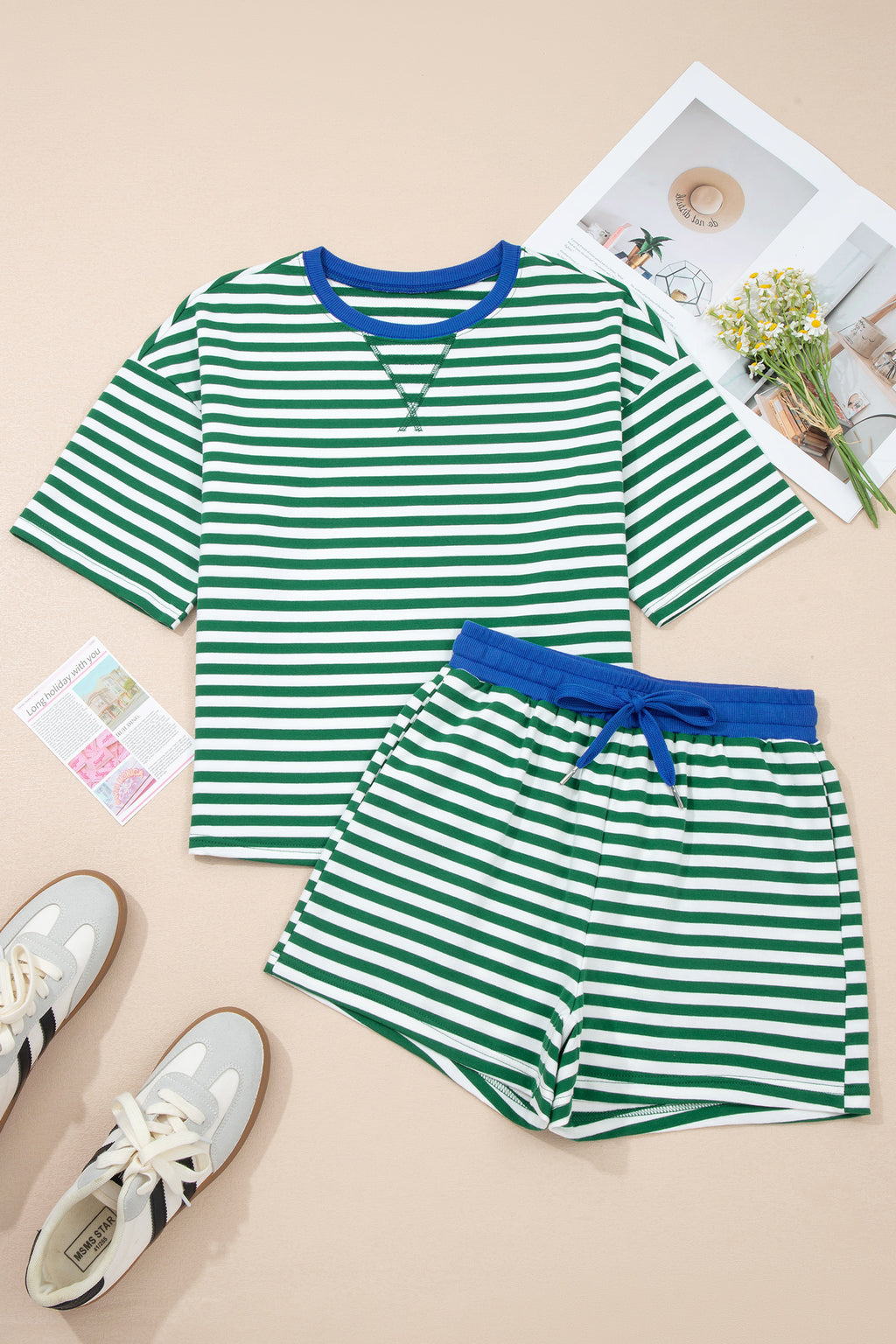 Shop Stripe Drop Shoulder Terry Short Set | Casual Co-ord S-XL at LivelyLooks