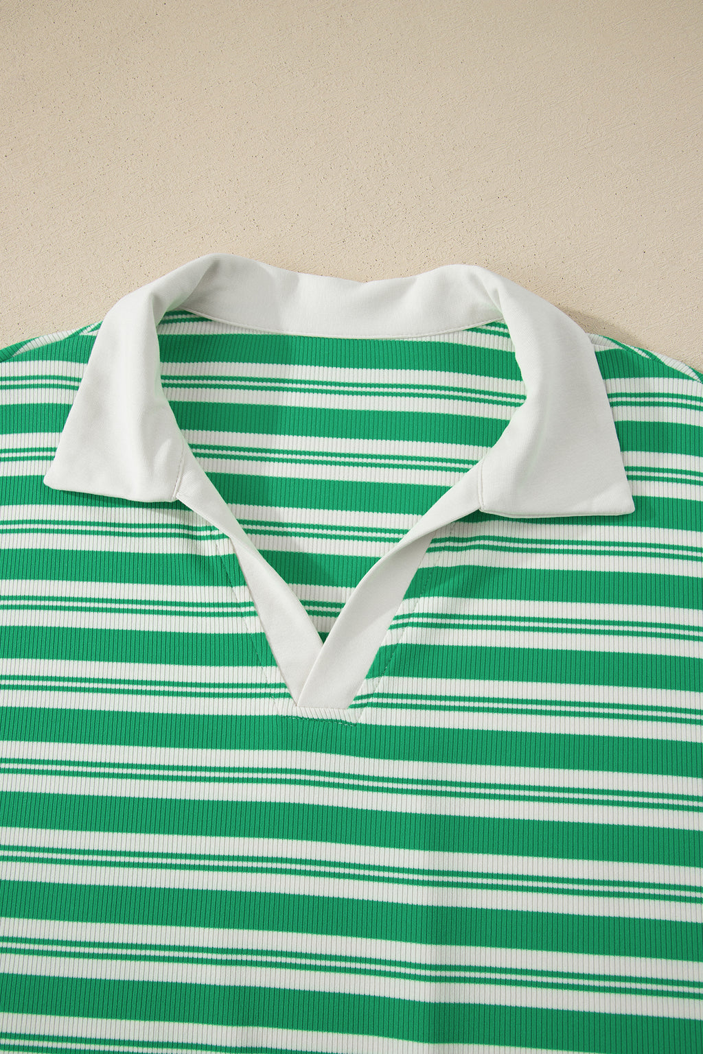 Shop Women's Stripe Collared V-Neck Short Sleeve T-Shirt Midi Dress Pockets Green at LivelyLooks