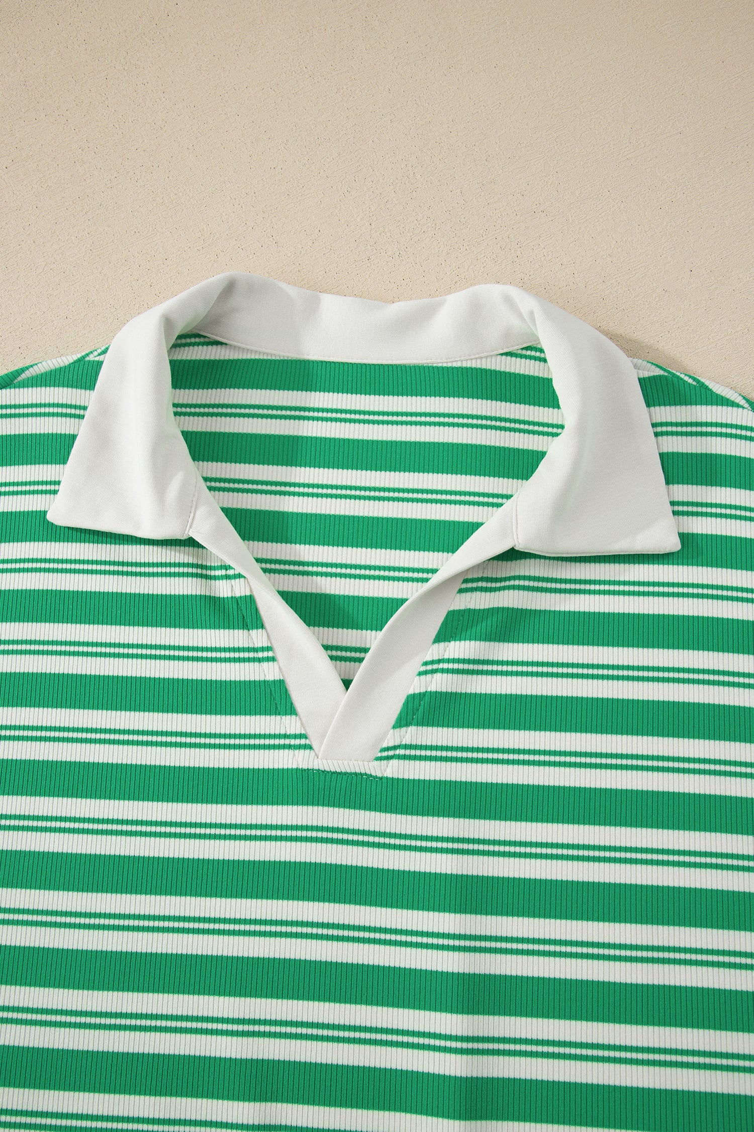 Shop Women's Stripe Collared V-Neck Short Sleeve T-Shirt Midi Dress Pockets Green at LivelyLooks