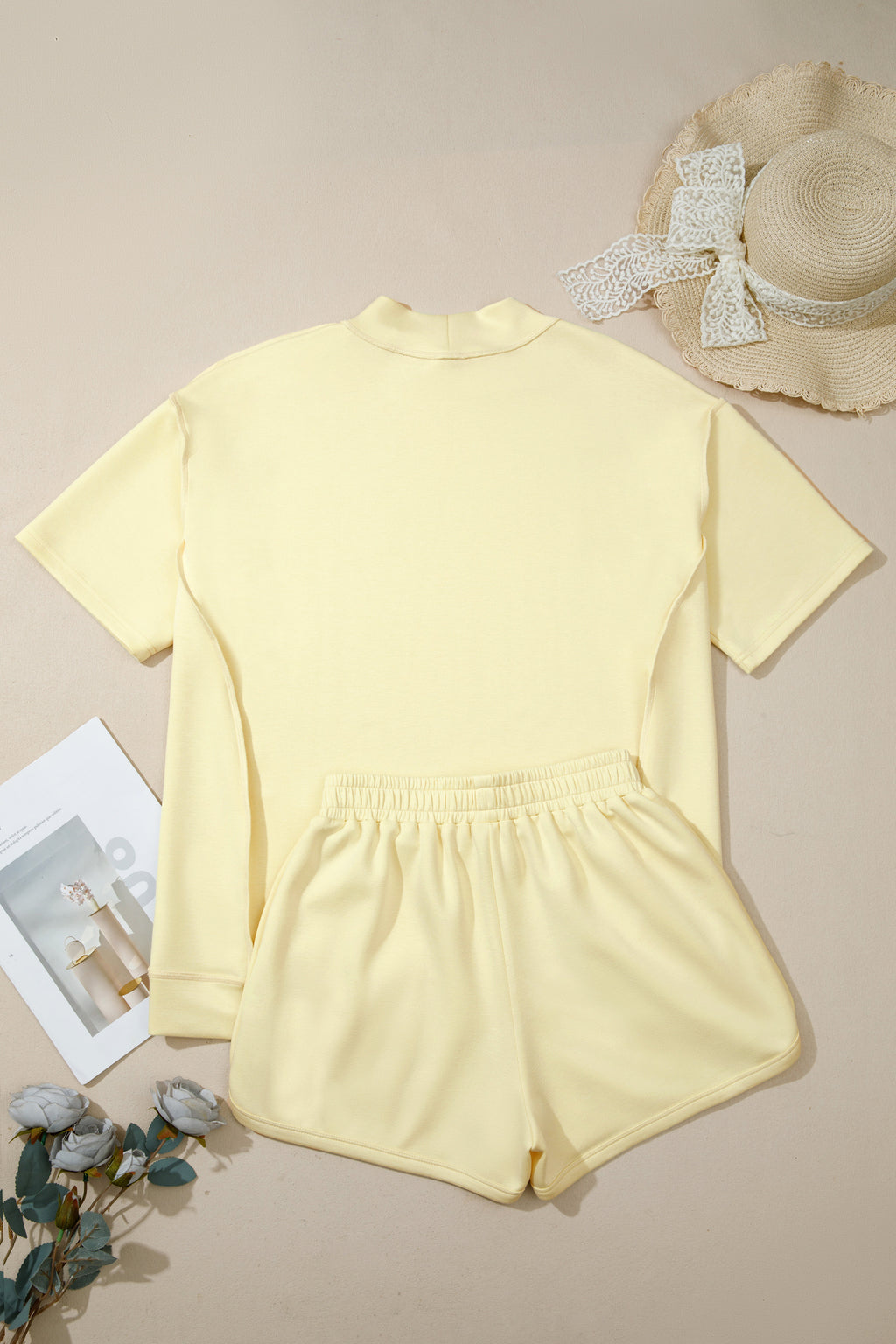 Exposed Seam Mock Neck Oversized Tee & Shorts Set – Mist Blue