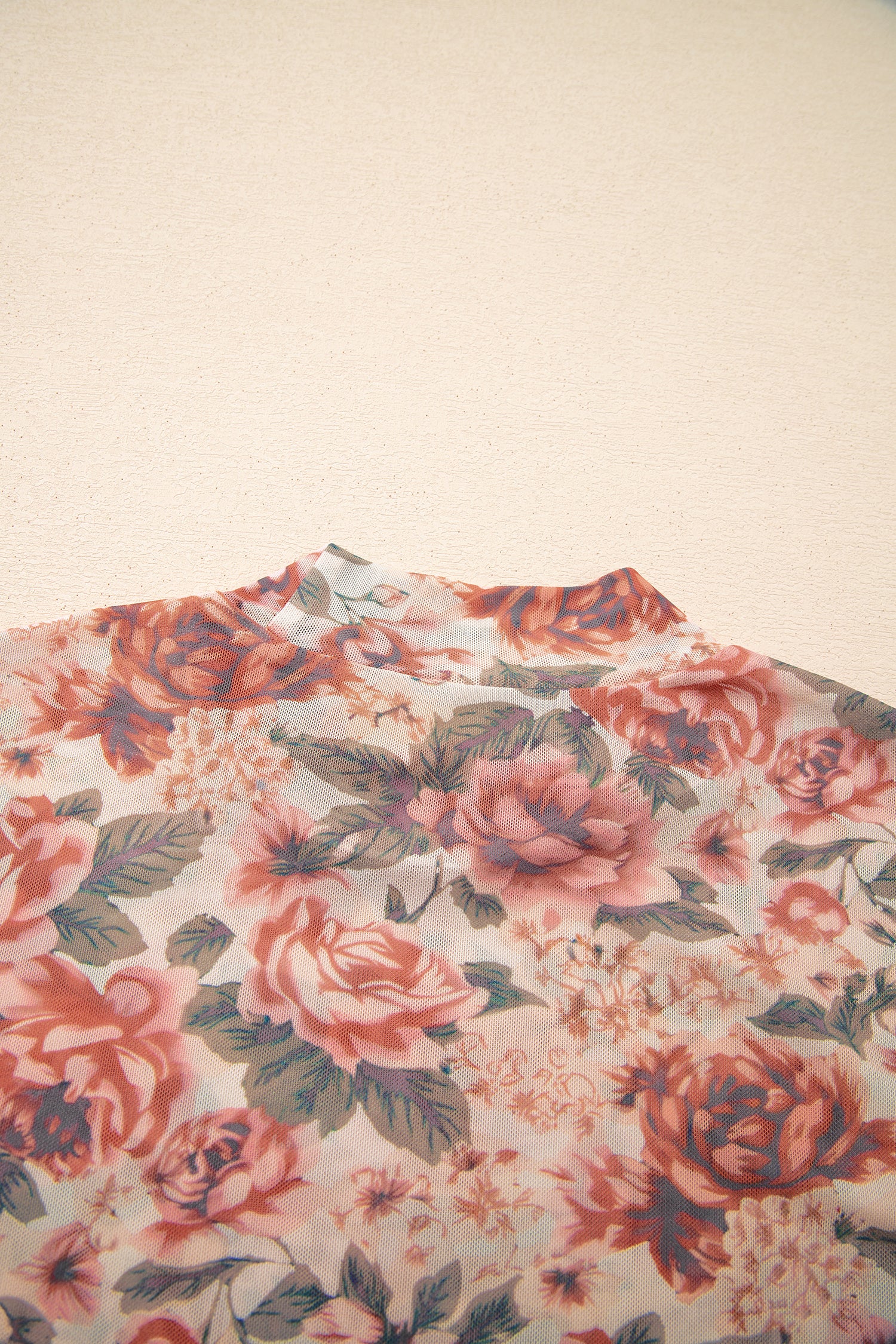 Shop White Retro Floral Mesh Mock Neck Long Sleeve Top at LivelyLooks