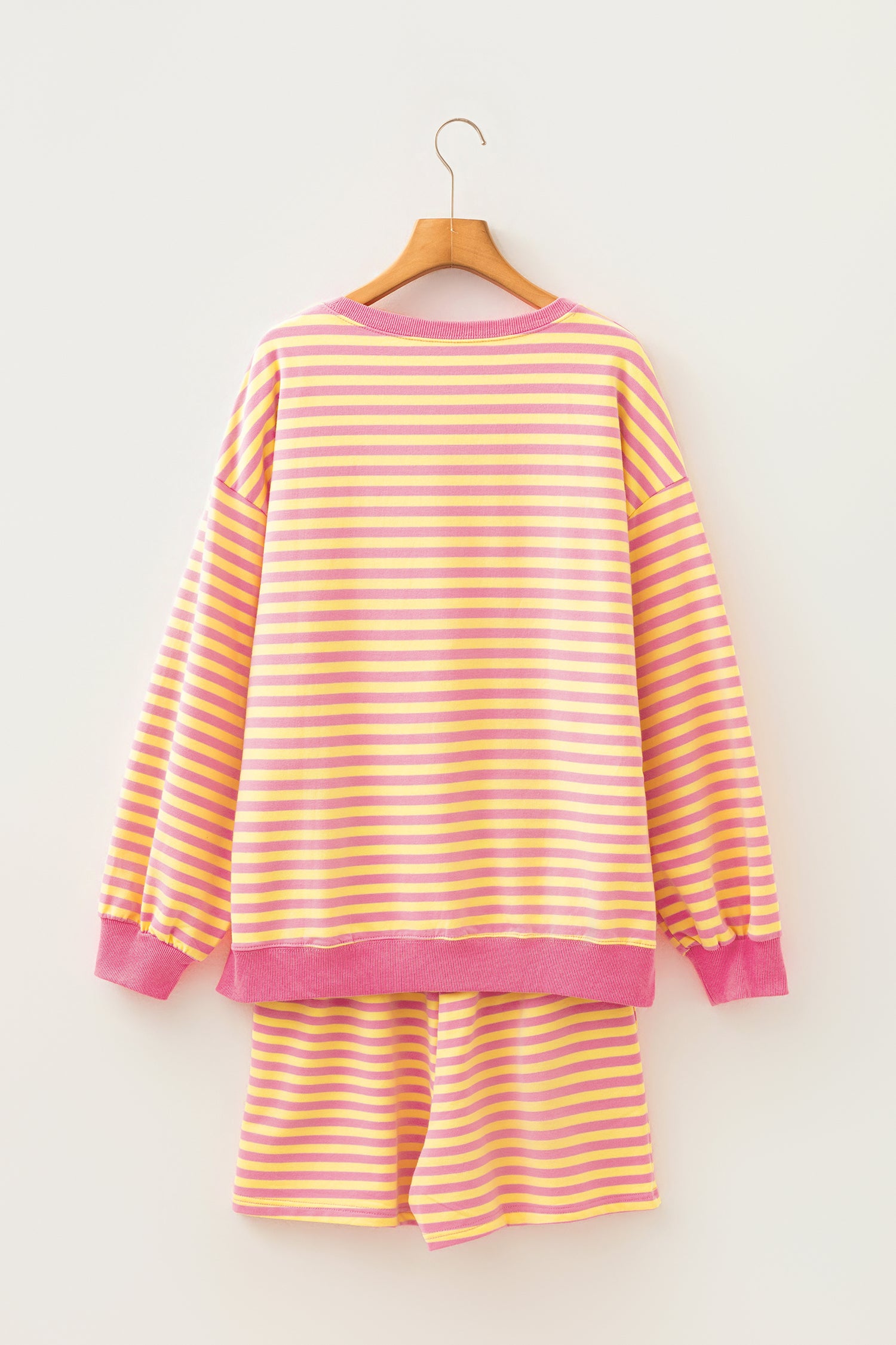 Yellow Stripe Colour Block Long Sleeve Top & Casual Shorts Set | UK 8–22