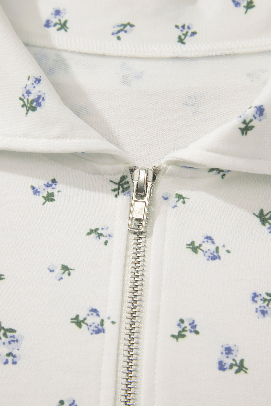 White Floral Print Half Zip Hoodie Top & Shorts Co-ord Set