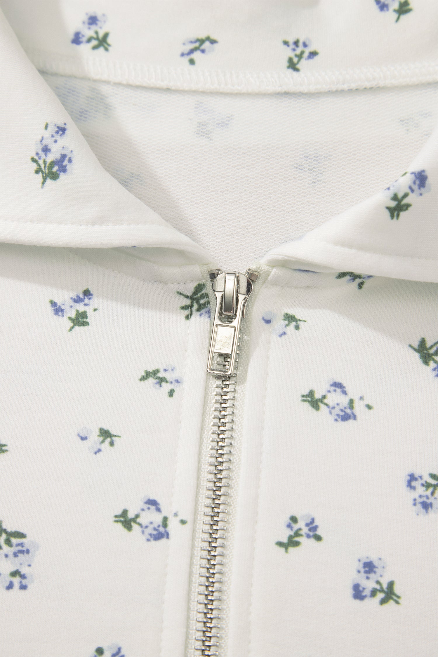 White Floral Print Half Zip Hoodie Top & Shorts Co-ord Set