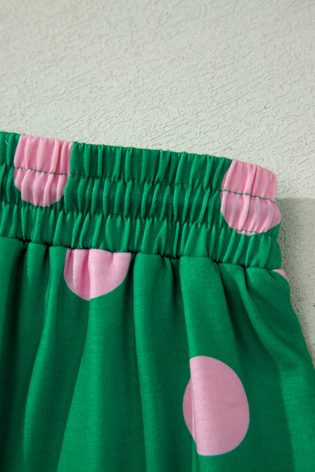 Polka Dot V-Neck Tee & Shorts Co-ord Set | Green, Pink & Beige S-XL