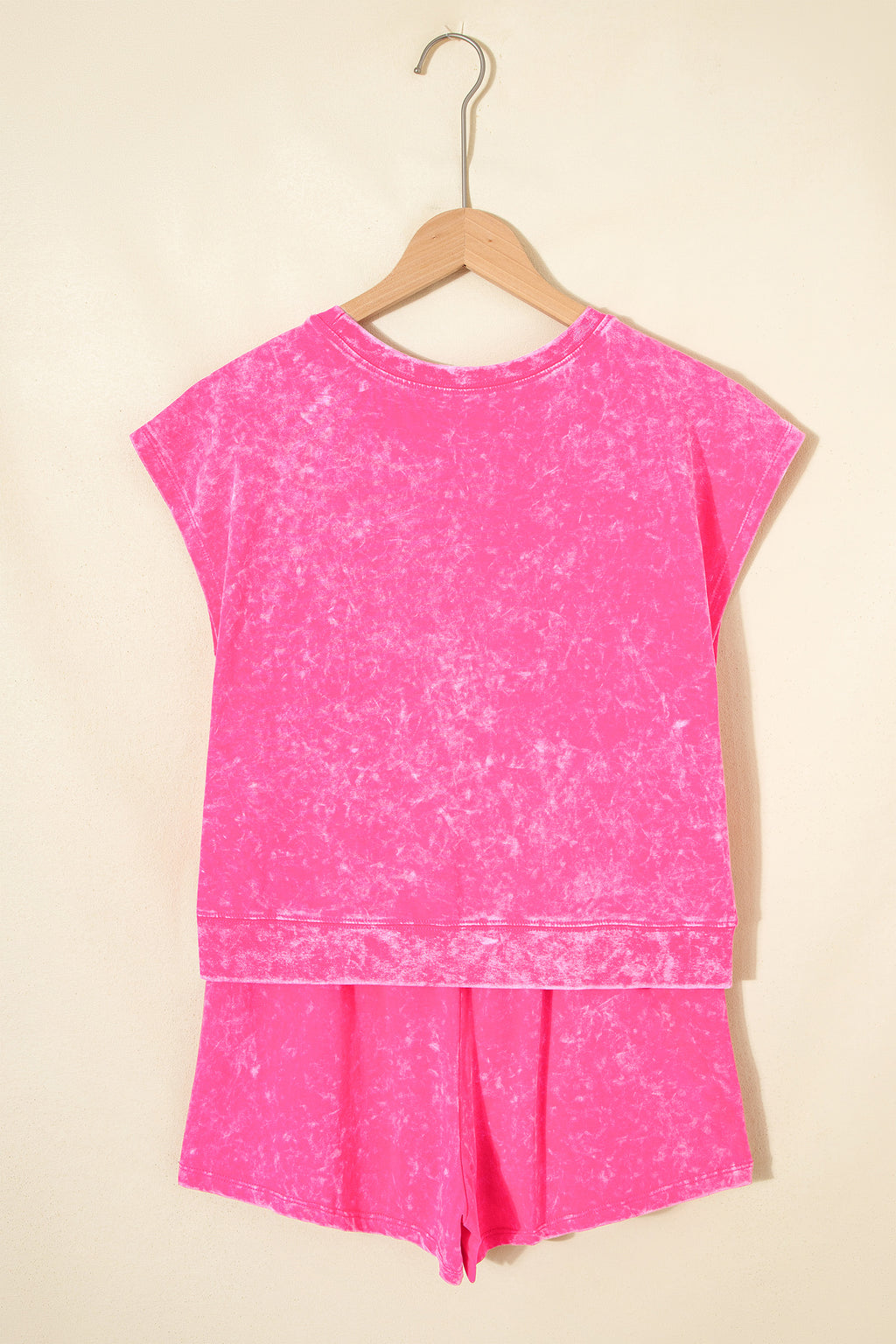 Shop Women's Mineral Wash Cotton Crew Neck Tee & Shorts Set Pink S-XL at LivelyLooks