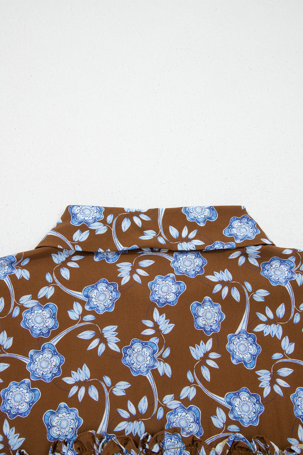 Brown Floral Print Shirt Dress Ruffled Detail Collar Button Down Long Sleeve Women S-XL