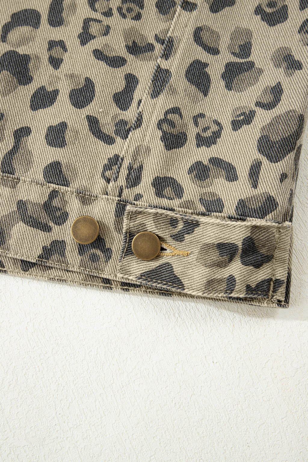 Khaki Retro Leopard Print Seam Detail Button Down Denim Jacket | UK 8–22