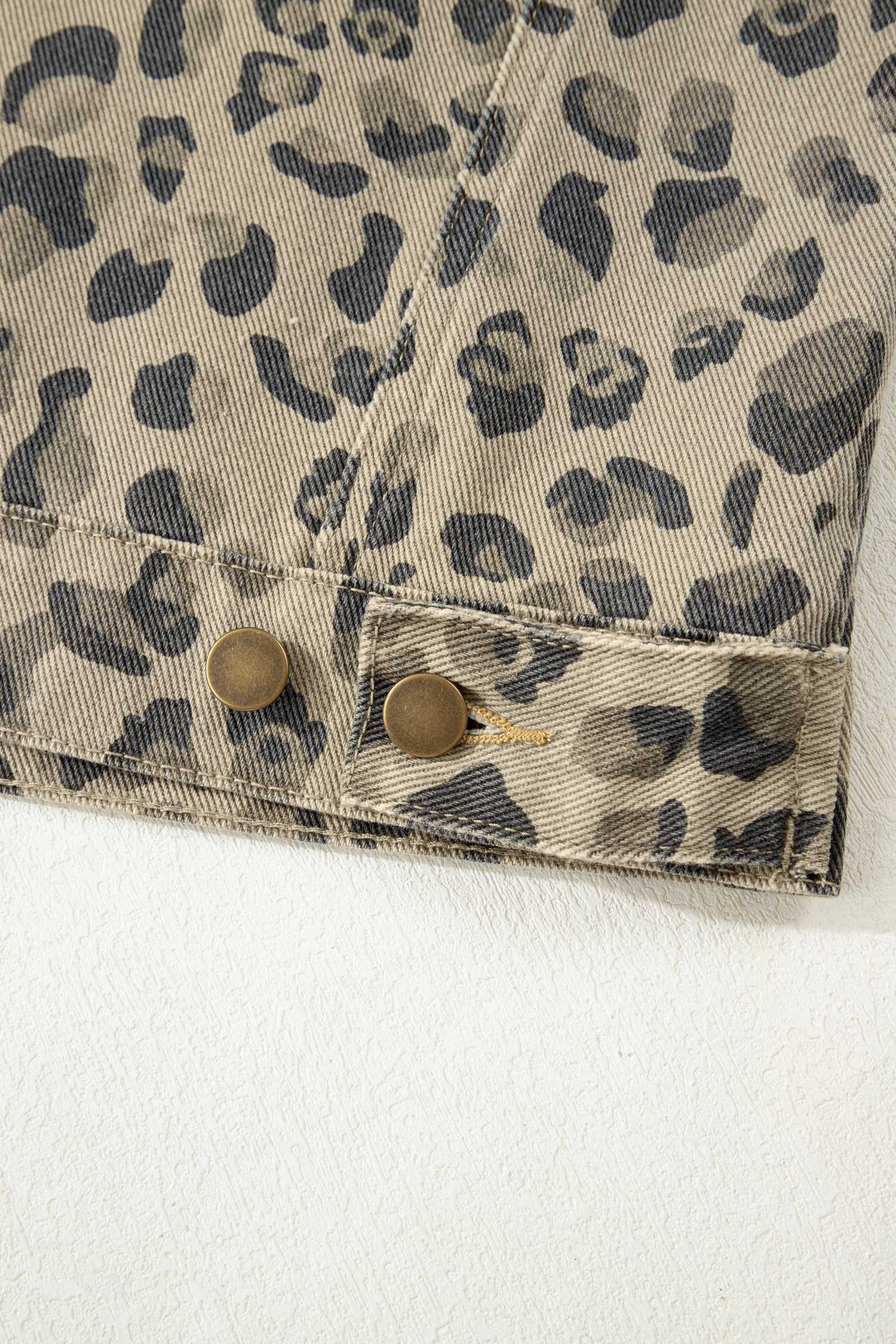Khaki Retro Leopard Print Seam Detail Button Down Denim Jacket | UK 8–22