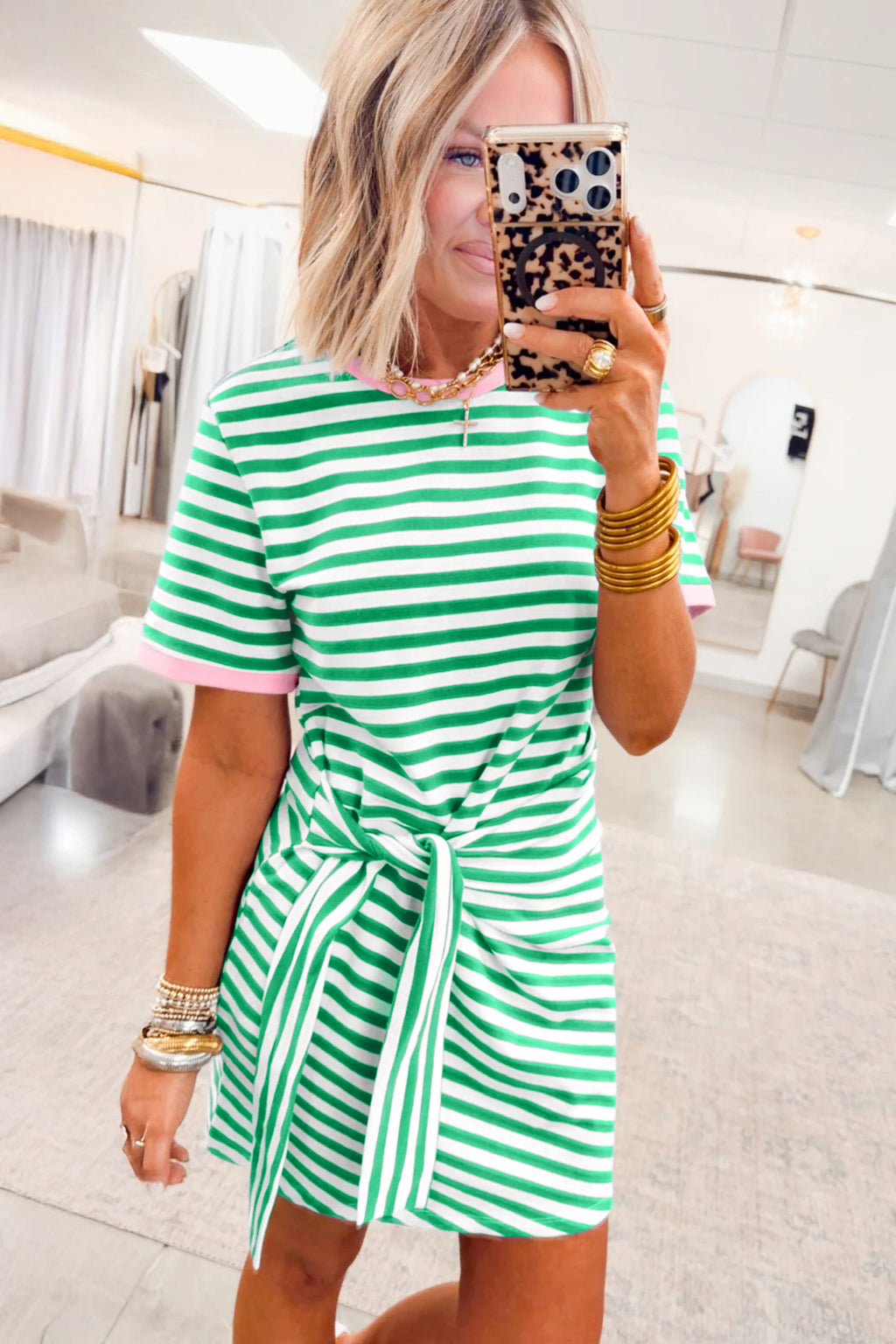 Women's Sky Blue Nautical Stripe Tie Waist Mini Dress at LivelyLooks