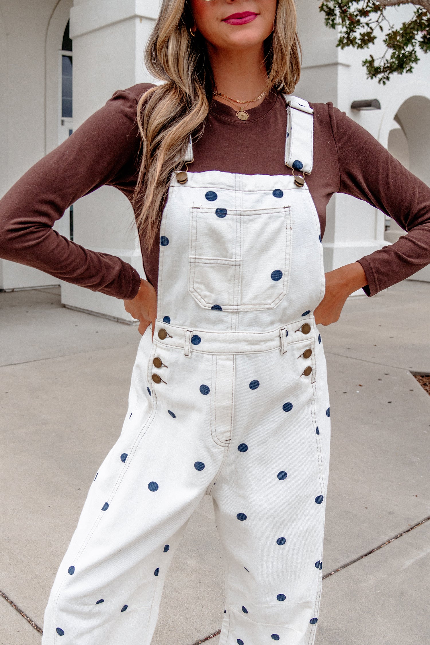 Polka Dot Denim Barrel Overalls Jumpsuit | Cream Beige Pink UK 8–22