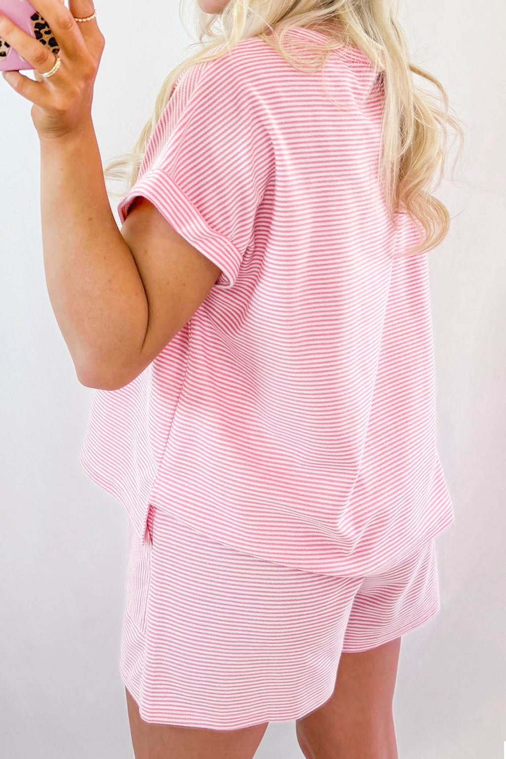 Pink Stripe Matching Oversized Tee & Drawstring Shorts Co-ord Set
