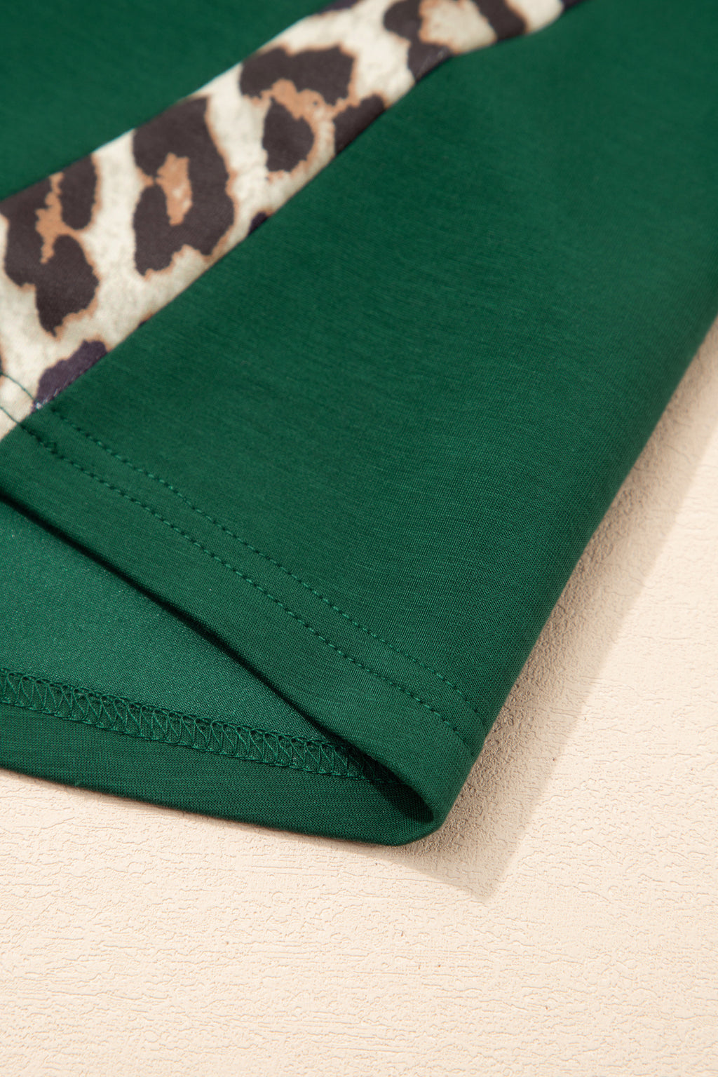 Leopard Trim Loose T-Shirt Green & Beige Relaxed Fit S-XL