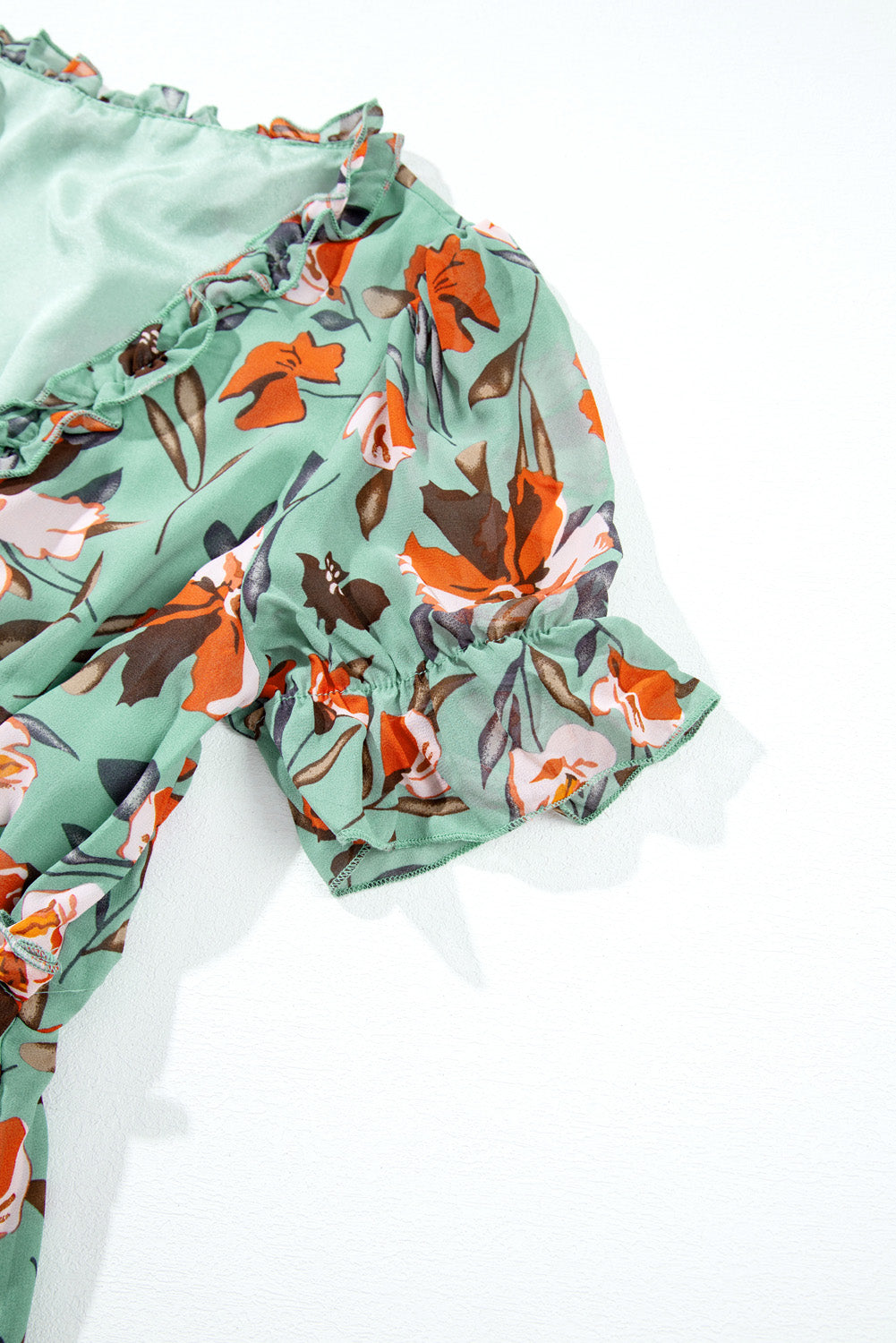 Women's Floral Print Frilled V-Neck Short Sleeve Maxi Dress Blue Black Green S-XL at LivelyLooks