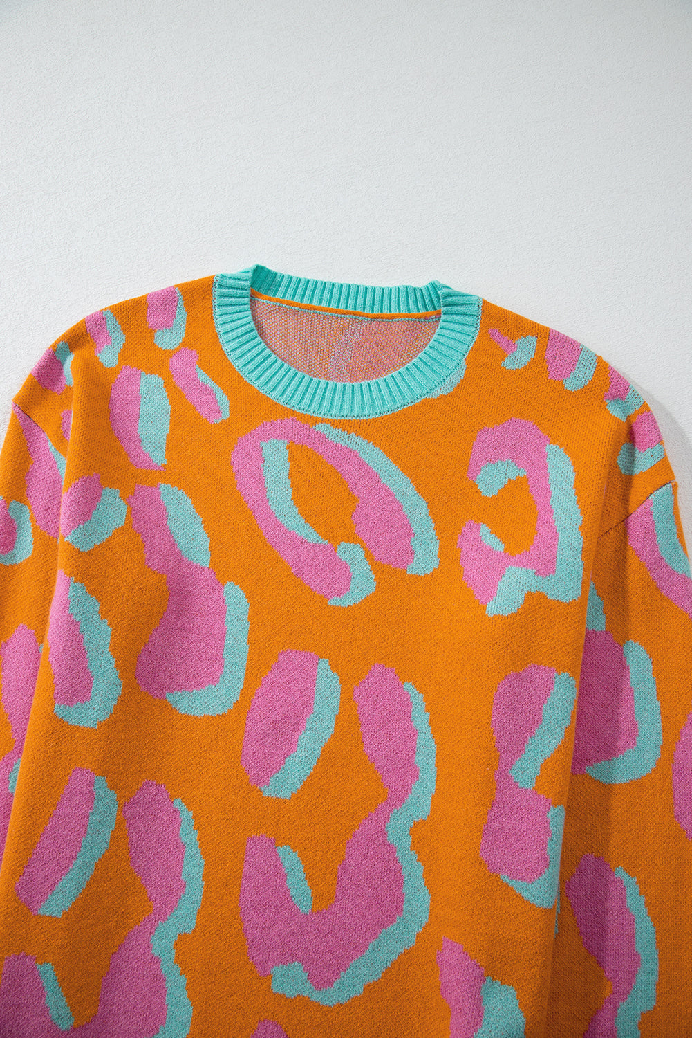 Orange Leopard Colourblock Ribbed Edge Sweater