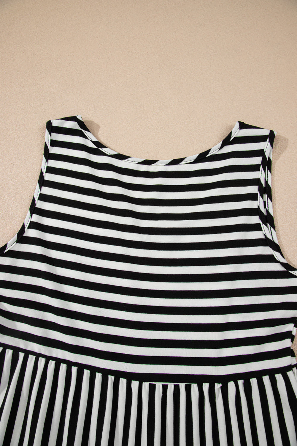 Women's Stripe U-Neck Sleeveless Loose Fit Mini Dress Pink Black Blue S-XL at LivelyLooks