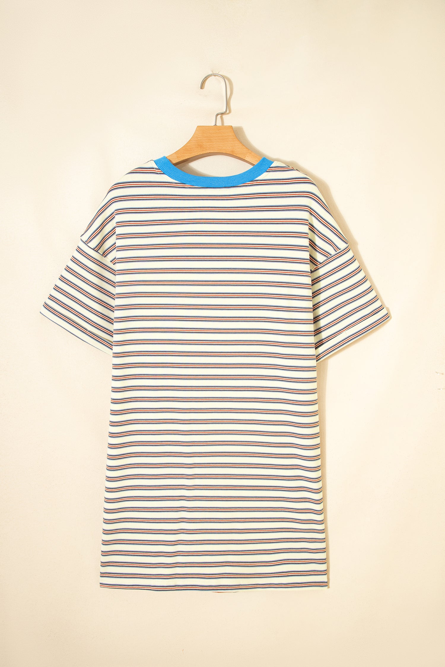 White Stripe Drop Shoulder Cuffed Sleeve Loose Tunic Mini Dress S-XL