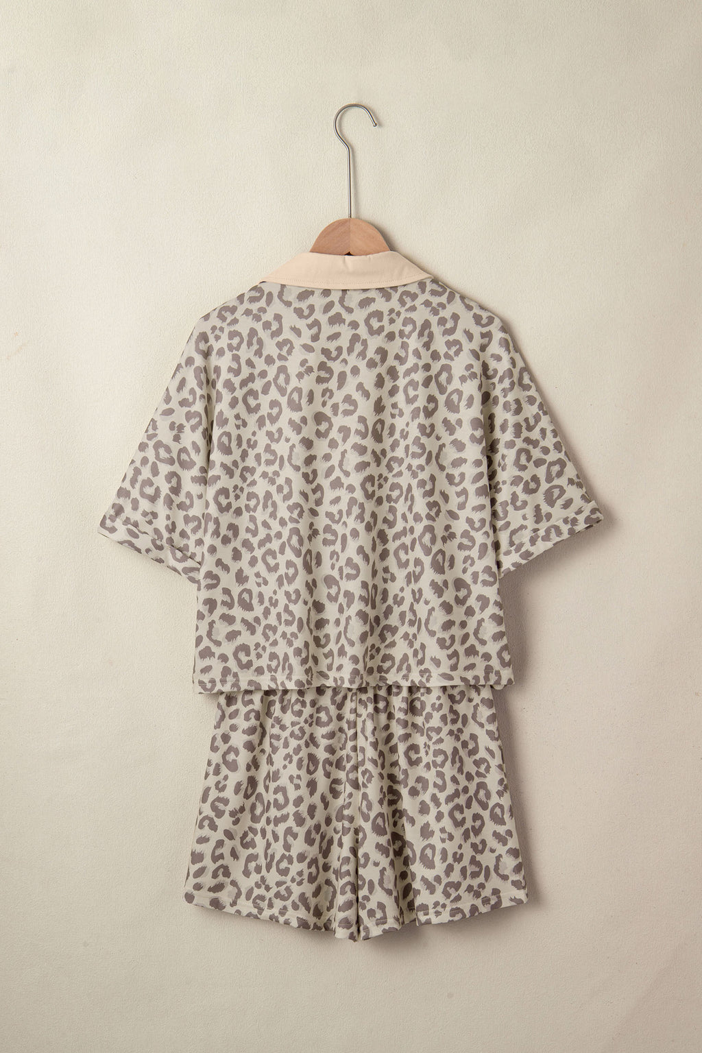 Leopard Print V-Neck Collar 2pcs Short Set | Rose, Khaki & Brown