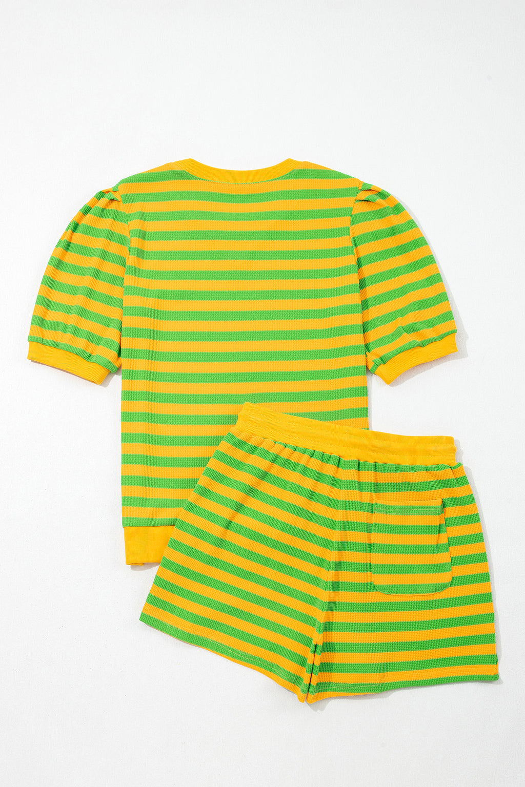 Women's Stripe Puff Sleeve Top & Shorts Matching Set S-2XL