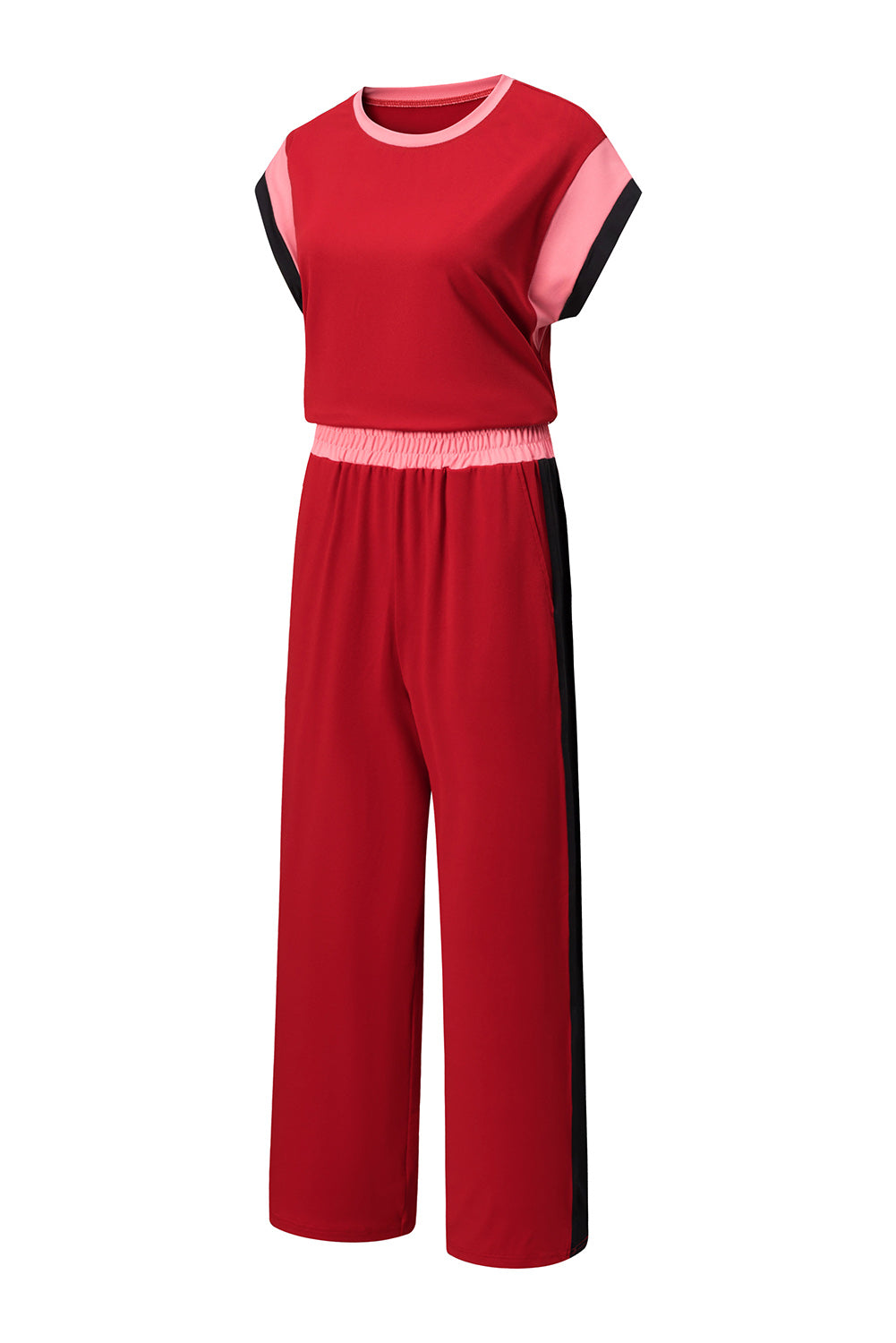 Colour Block Cap Sleeve Tee & Crop Wide Leg Trousers Set | 8 Colours