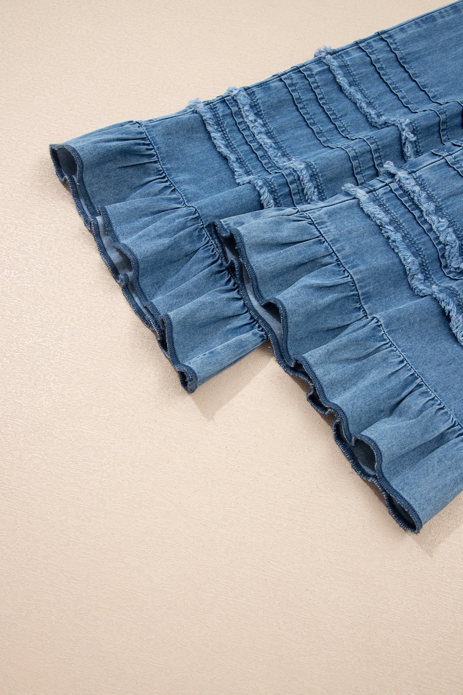 Shop Dusk Blue Ruffled Hem Wide Leg Chambray Trousers UK 8-20 at LivelyLooks