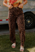 Shop Brown Leopard Print Seam Detail Patchwork Barrel Jeans UK 8-20 at LivelyLooks