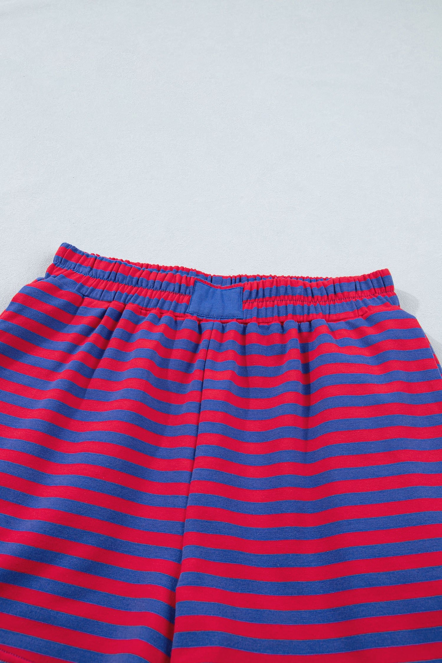 Striped Ribbed Cotton Short Set with Chest Patch Detail | Blue & Navy Stripe