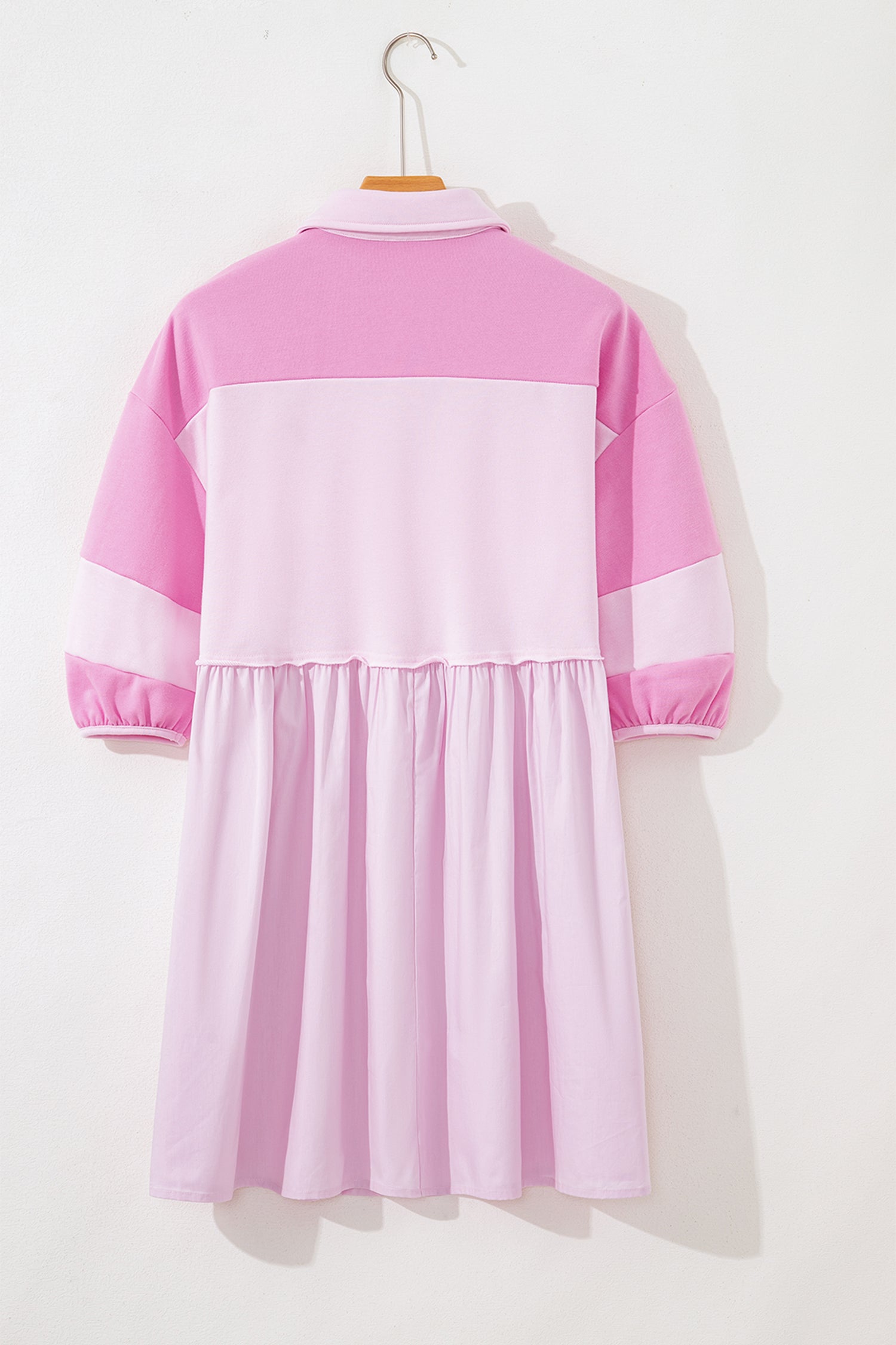 Pink Raw Seam Colour Block Polo Collar Mini Dress S-XL