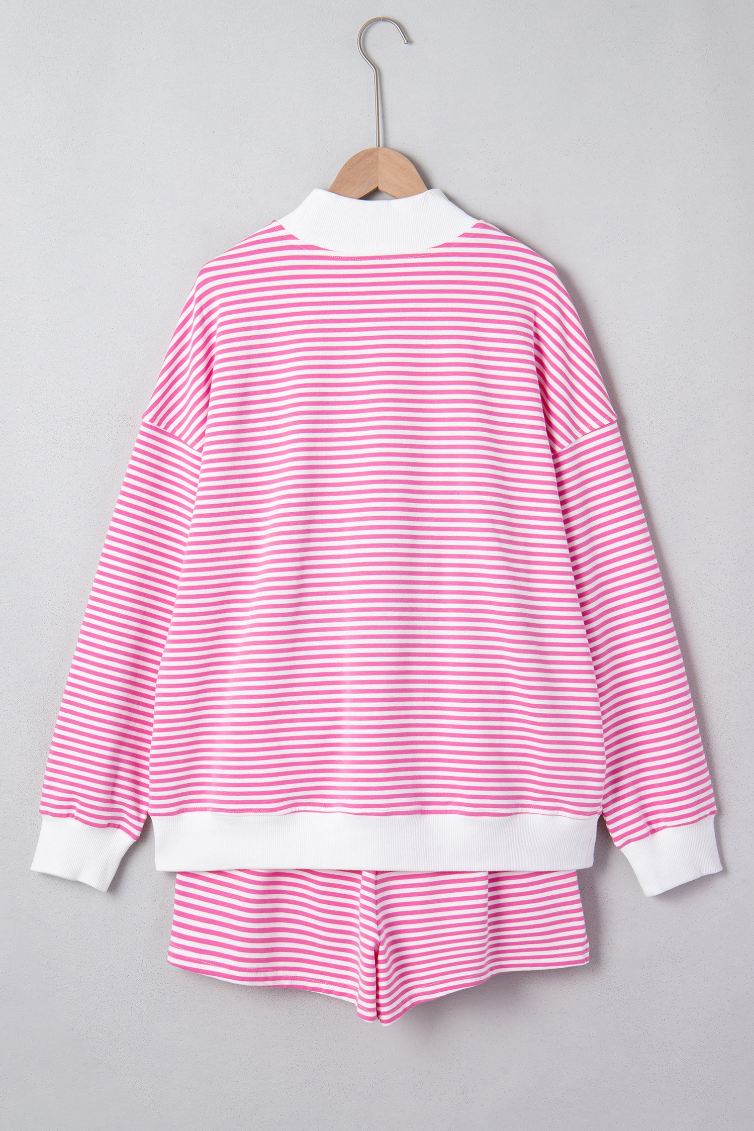 LivelyLooks Striped Oversized Mock Neck Sweatshirt & Shorts Co-ord Set | Blue, Pink, Green | S-XL women's fashion