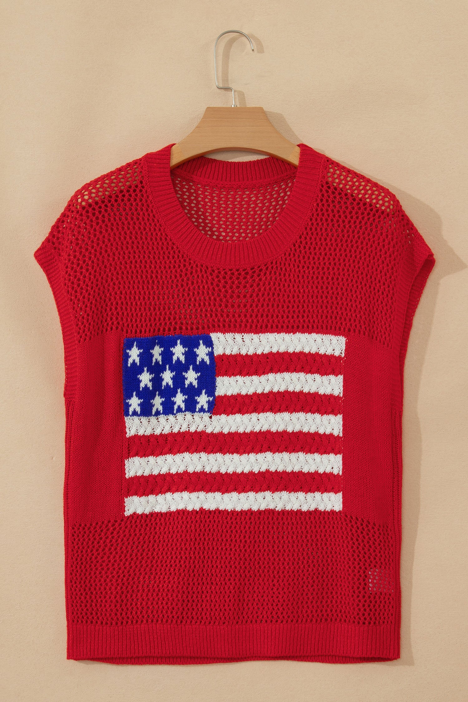 LivelyLooks Fiery Red Flag Graphic Short Sleeve Sweater Top women's fashion