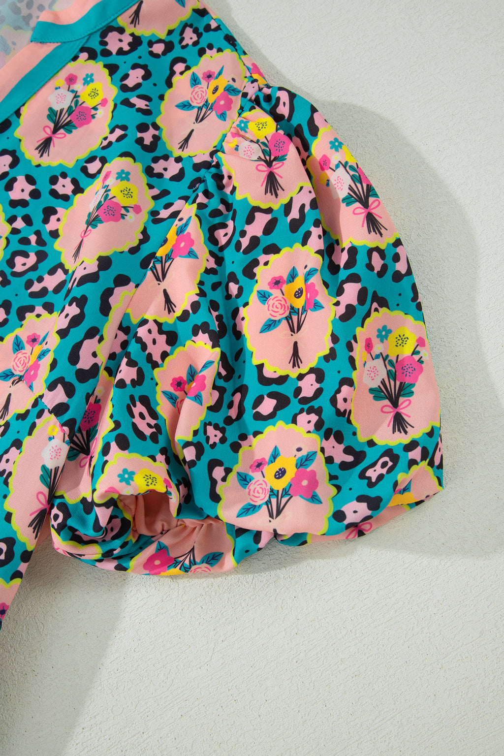 Green Leopard Floral Short Sleeve Mini Dress S-XL
