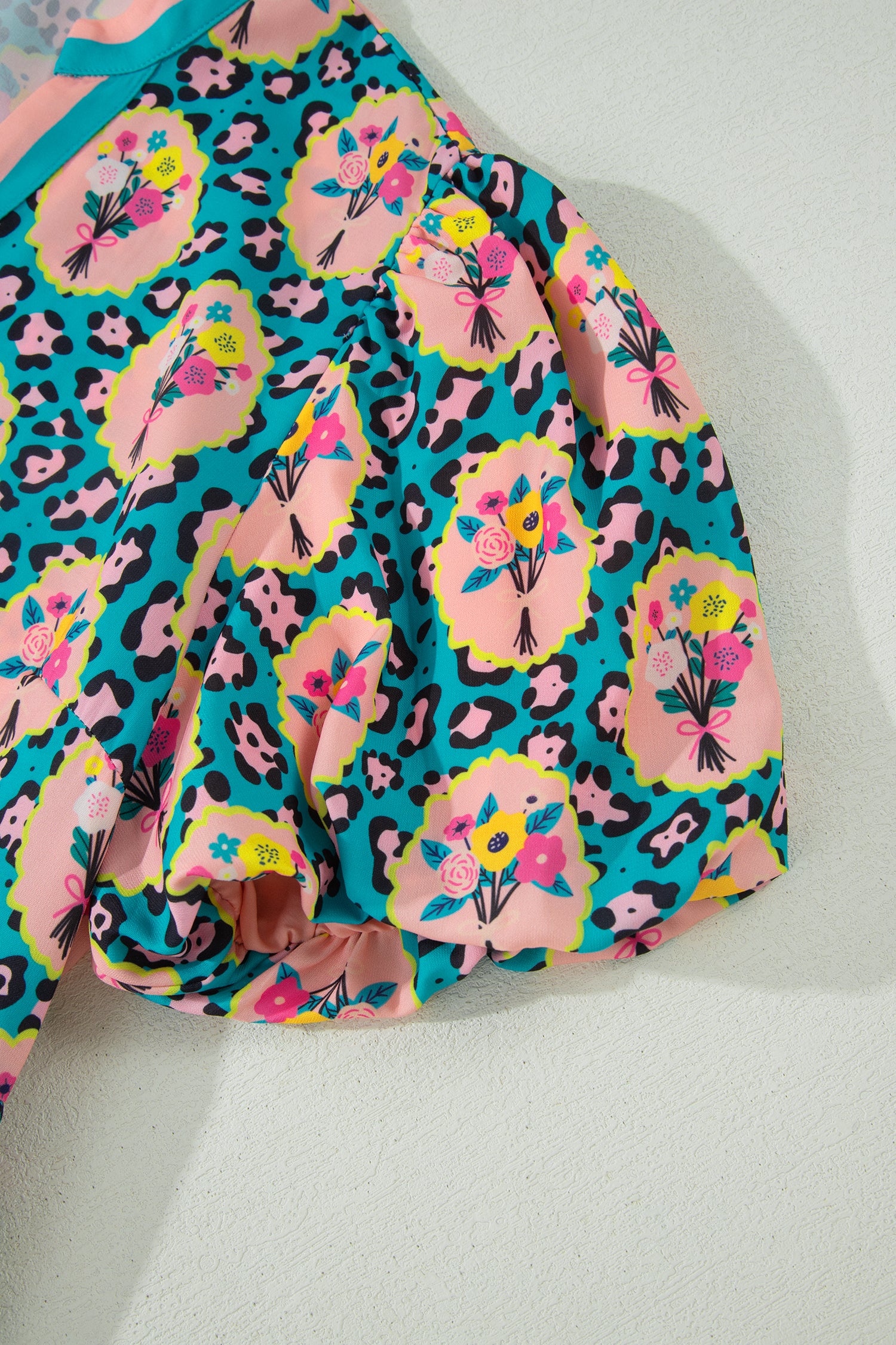 Green Leopard Floral Short Sleeve Mini Dress S-XL