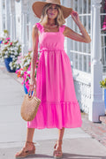 Women's Bonbon Solid Colour Ruffle Trim High Waist Sleeveless Maxi Dress at LivelyLooks