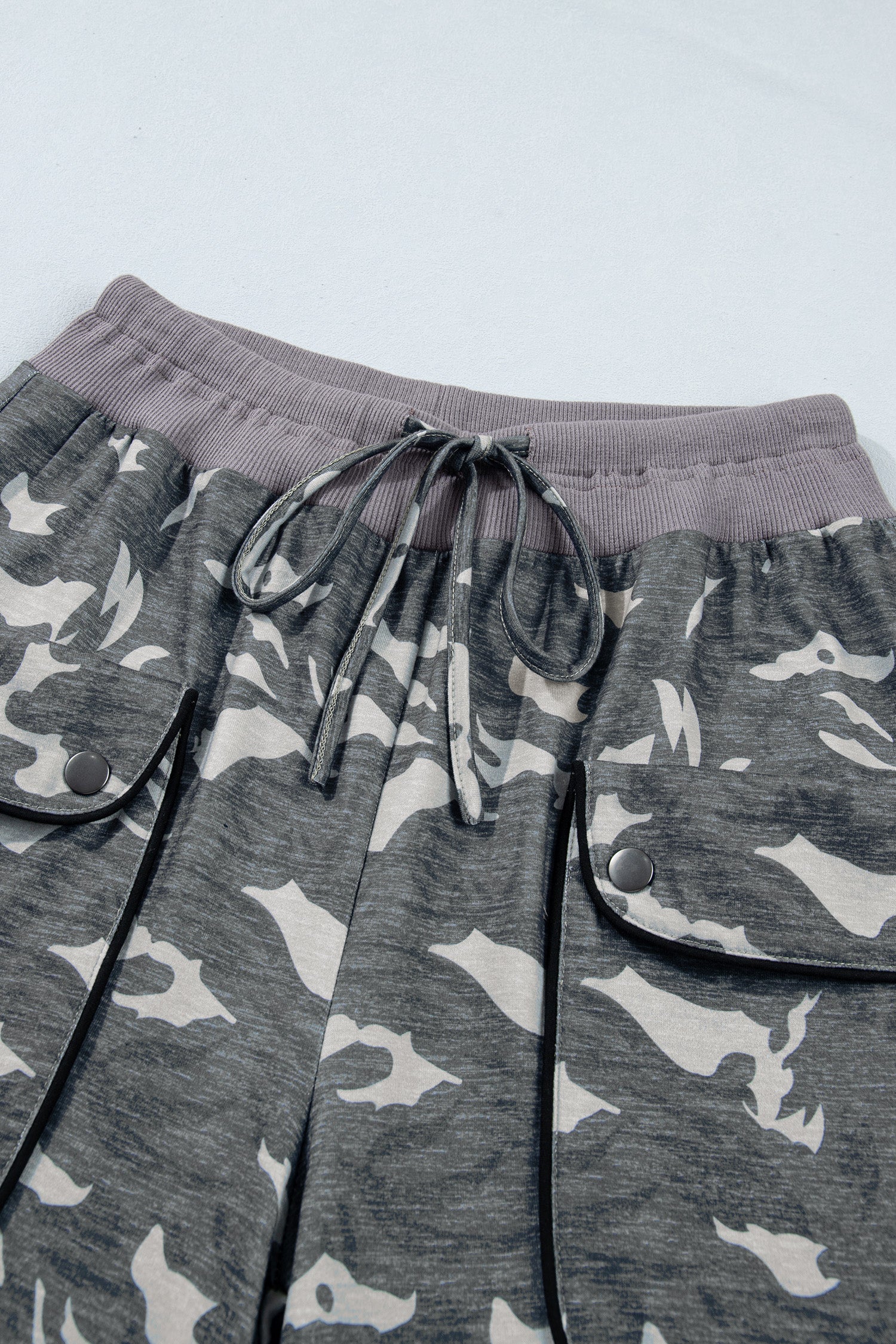 Camo Print Drawstring Cargo Barrel Pants | Khaki & Multicolour