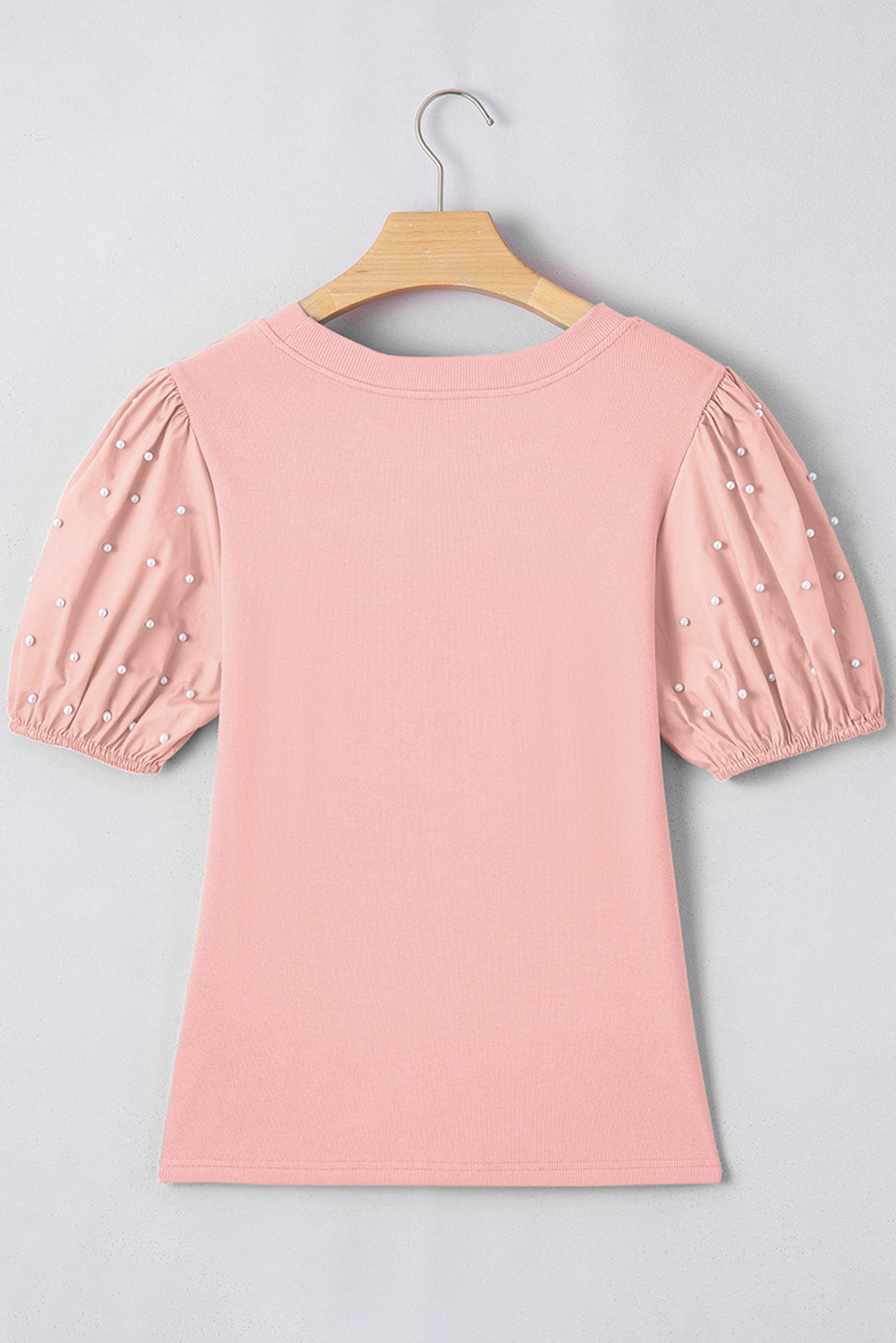 Ribbed Pearl Beaded Puff Sleeve Top