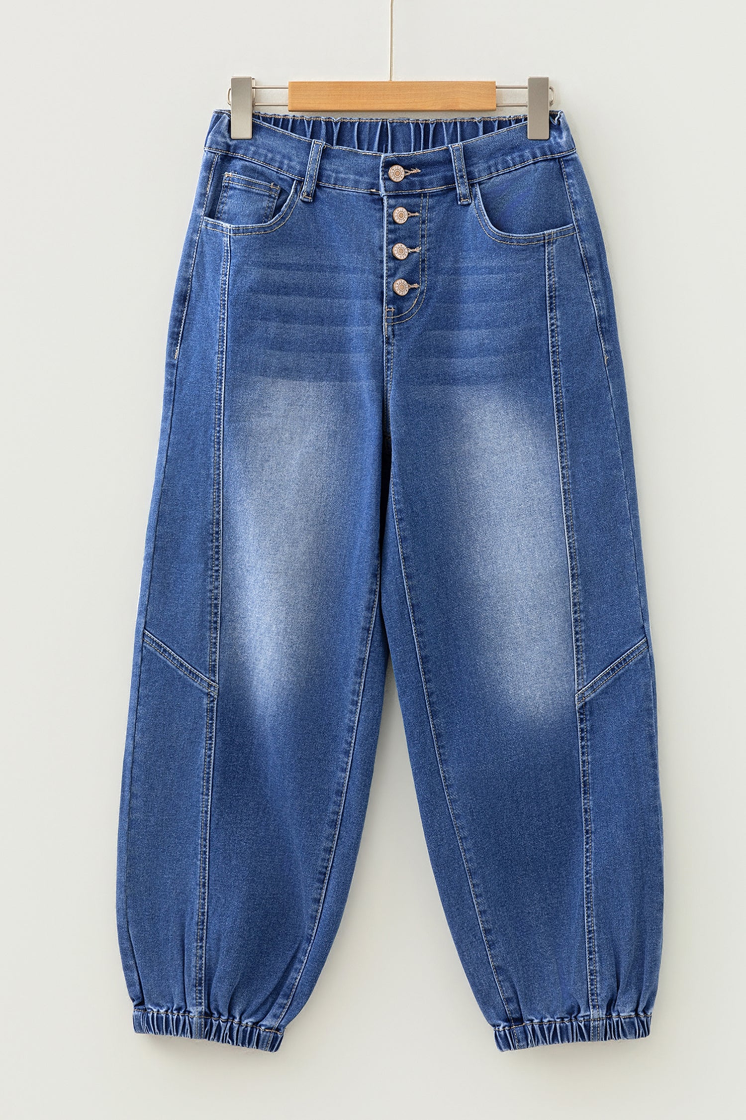 Shop Blue 4-Button Front Tapered Casual Loose Fit Jeans UK 8-20 at LivelyLooks