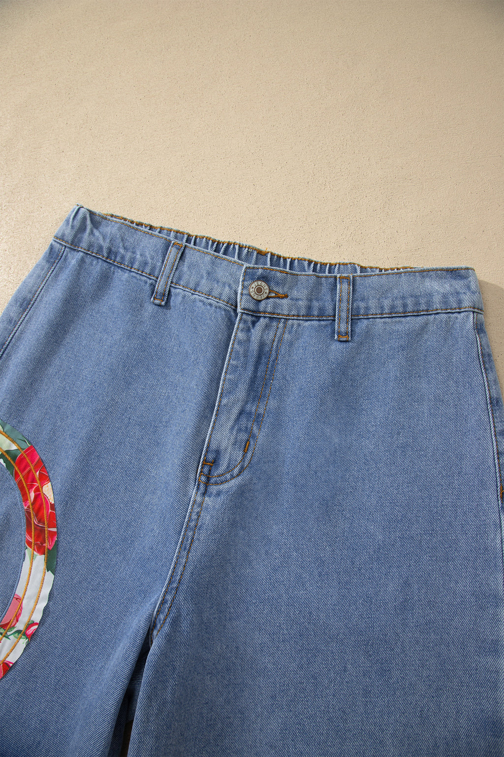 Blue Floral Peace Sign Embroidered Patch Wide Leg Jeans | Boho Denim | UK 4-14