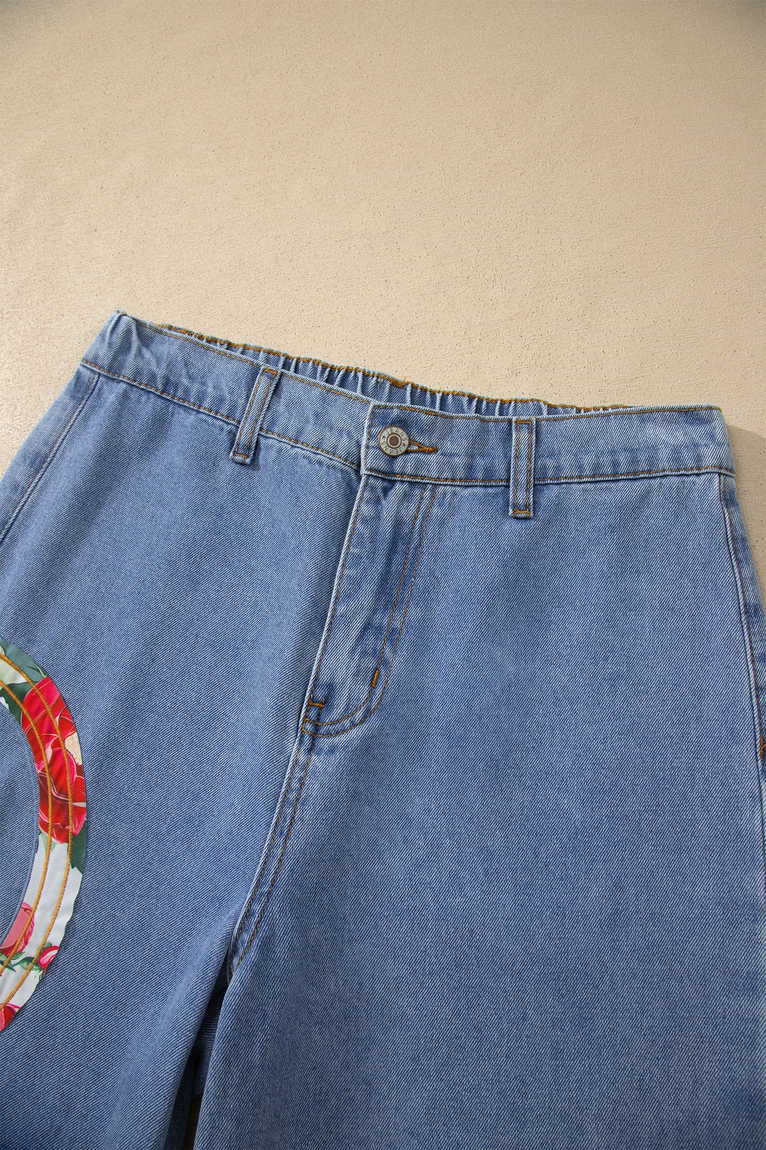 Blue Floral Peace Sign Embroidered Patch Wide Leg Jeans | Boho Denim | UK 4-14