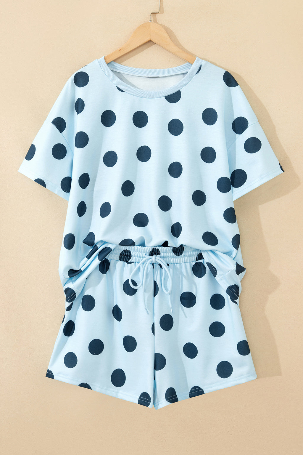 Polka Dot Print Tee & Shorts Co-ord Set | Pink, Black & Sky Blue
