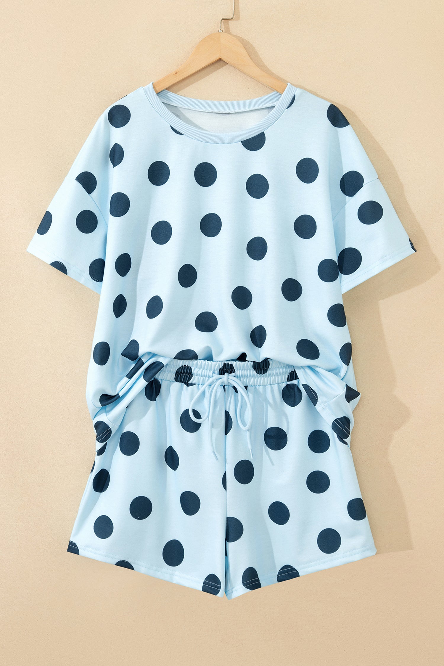 Polka Dot Print Tee & Shorts Co-ord Set | Pink, Black & Sky Blue