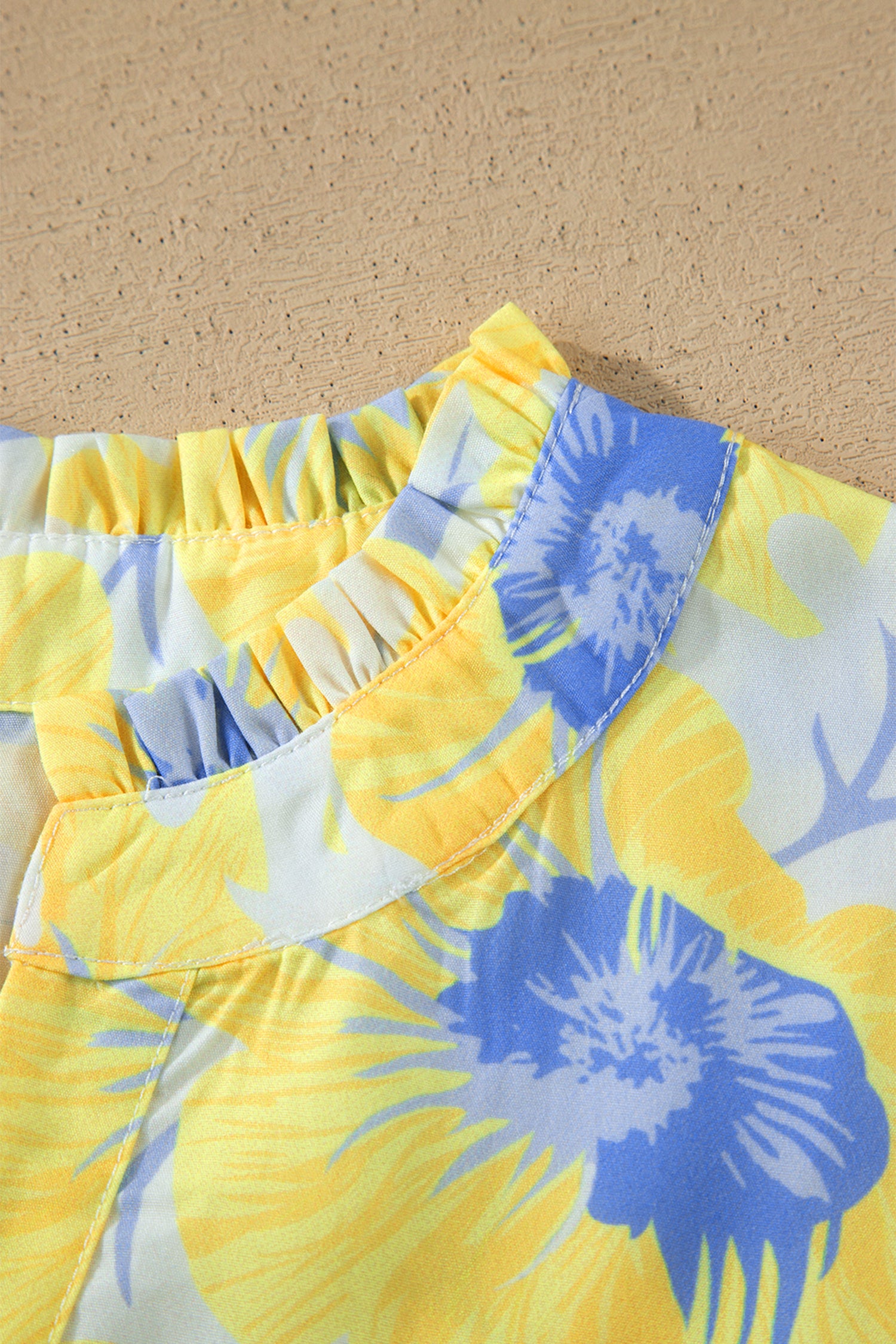 Women's Yellow Short Bubble Sleeve Summer Floral Blouse at LivelyLooks