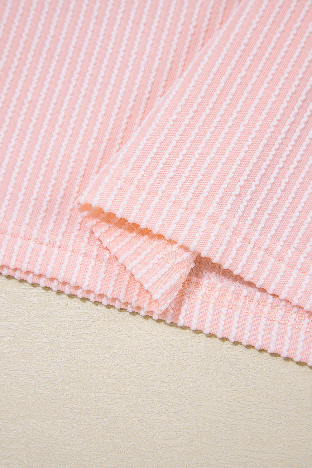 Corded Rib Knit Colour Block Patch Pocket Crew Neck Tee | Pink Blue Grey