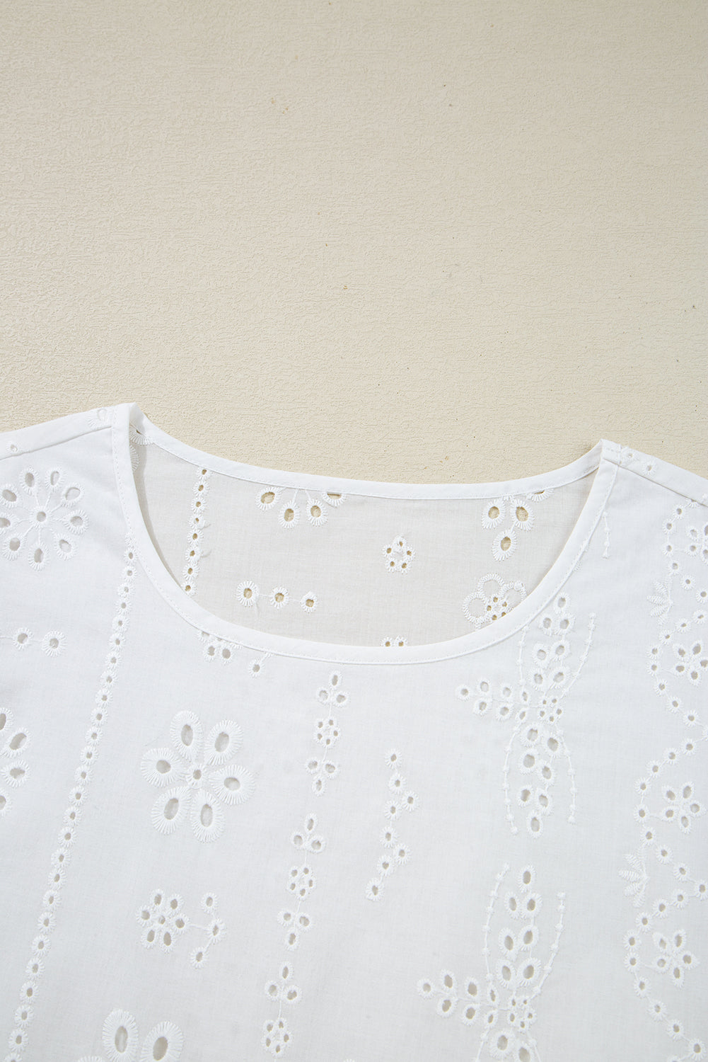 White Eyelet Embroidered Smocked Cuff Sheer Blouse