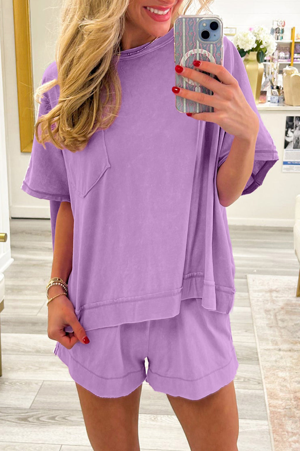 Oversized Top & Shorts Co-ord Set – Orchid, Mint Green & Strawberry Pink